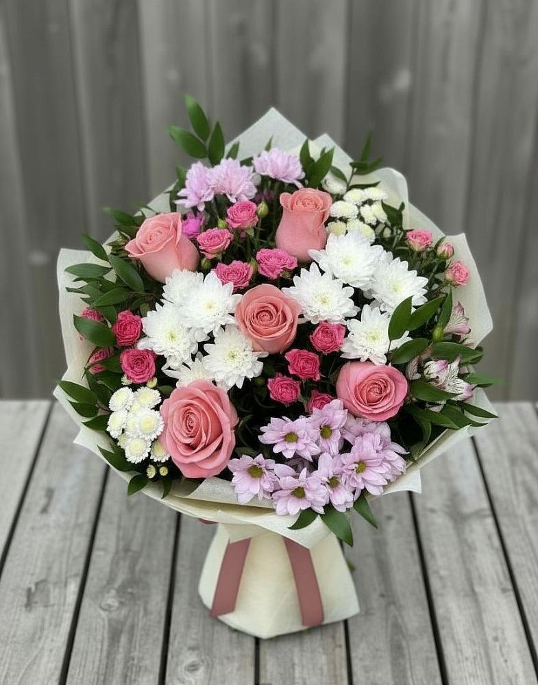 Букет цветов из: Альстромерии, Гвоздики, Розы и Хризантемы в Высокая Гора Татарстан