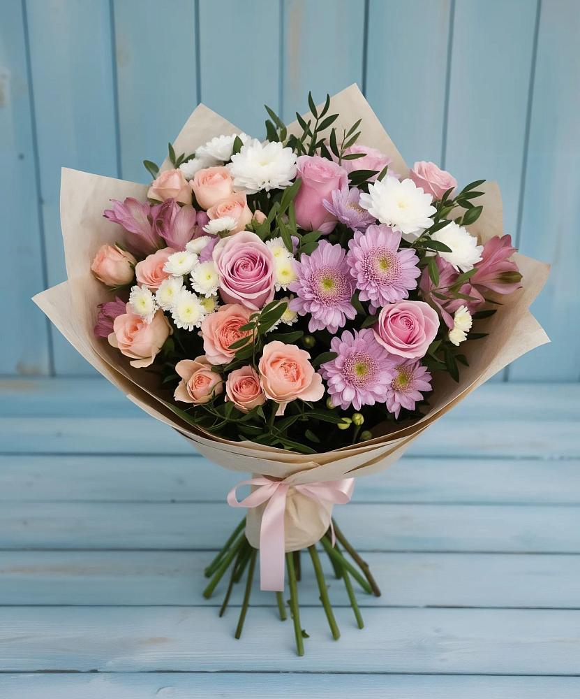 Букет цветов из: Хризантемы, Розы и Альстромерии в Высокая Гора Татарстан