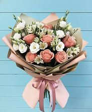 Букет цветов из:  Розы, Альстромерии и Лизиантусы в Высокая Гора Татарстан