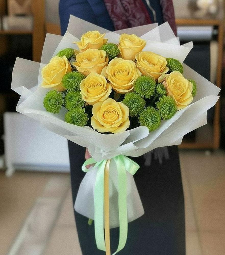 Букет цветов из: Хризантемы и Розы в Высокая Гора Татарстан