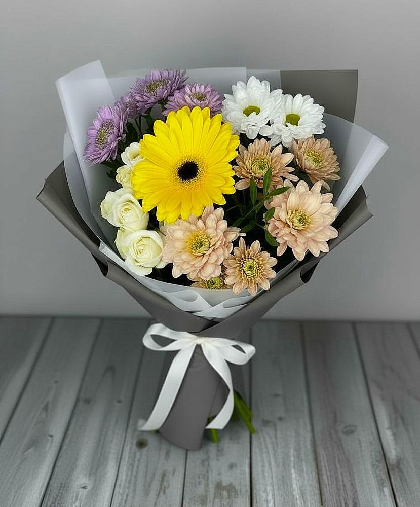 Букет цветов из: Розы, Герберы и Хризантемы в Высокая Гора Татарстан