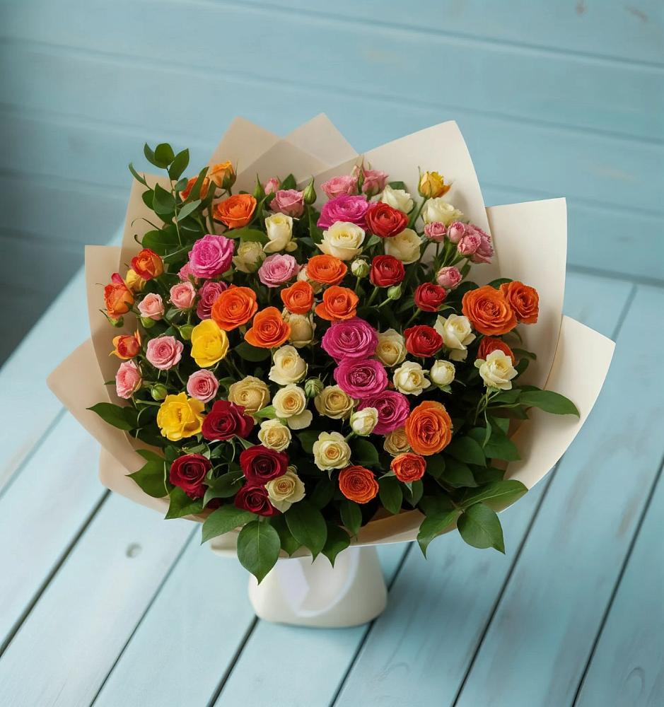 Букет Микс из разноцветных кустовых роз в Высокая Гора Татарстан