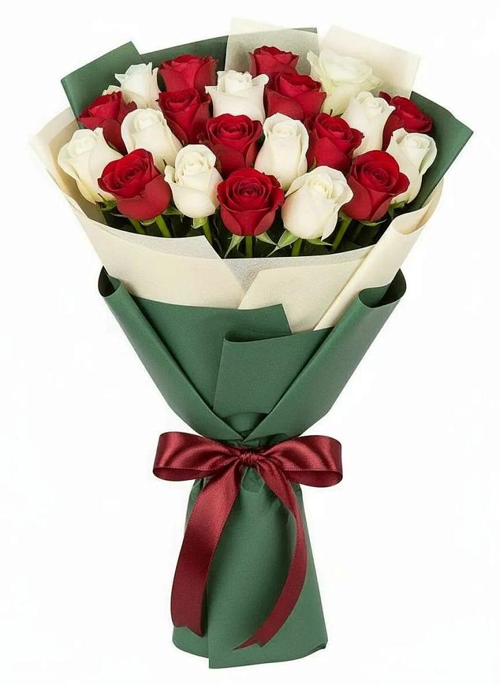 Букет Микс из красных и белых роз в Высокая Гора Татарстан