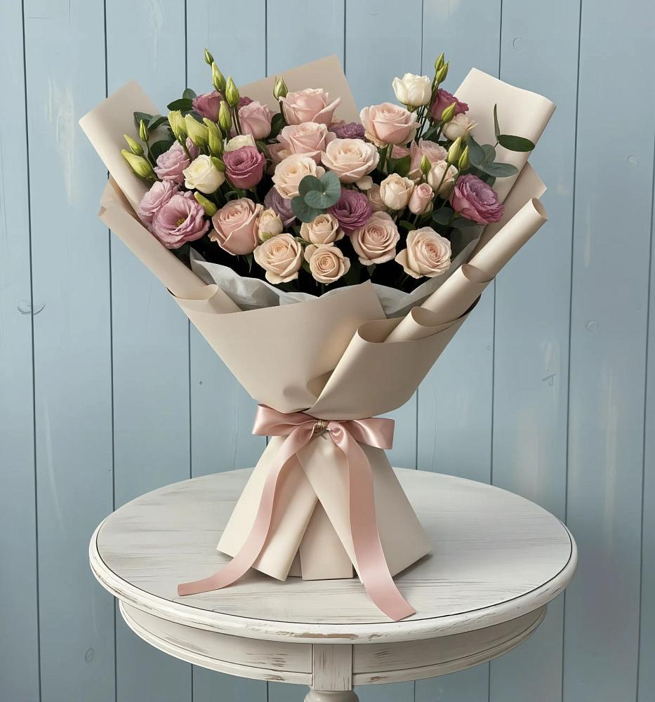 Букет цветов из: Розы и Лизиантусы в Высокая Гора Татарстан