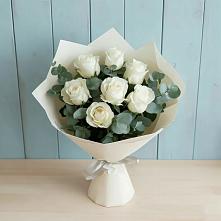 Букет Белые розы в Эвкалипте в Высокая Гора Татарстан