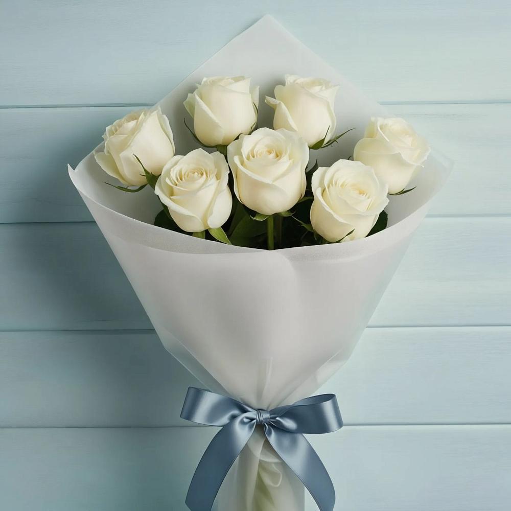 Букет 7 Белых роз Эдлесс Лав в Высокая Гора Татарстан