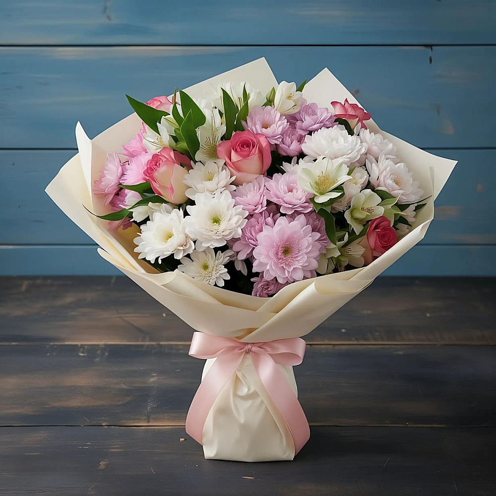 Букет цветов из: Хризантемы, Альстромерии и Розы в Высокая Гора Татарстан